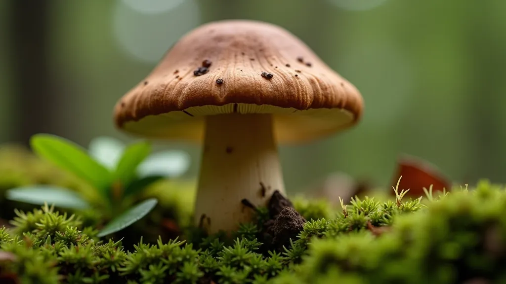 Baltasis grybas nuo šono ir iš apačios, rodantis charakteringus tuščiavidurus šūnelius
